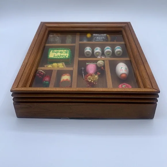Vintage Happy Birthday Shadow Box Miniature Cake Ice Cream Canisters Fruit